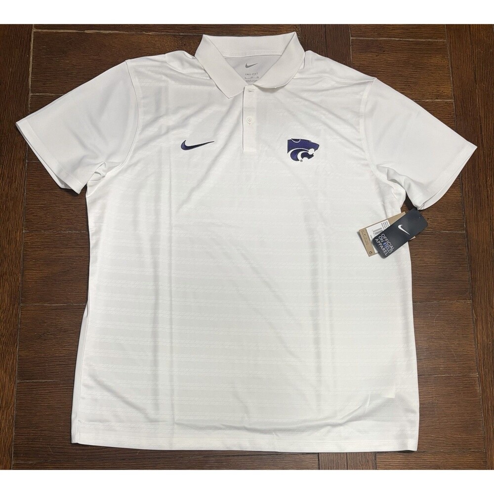 Men’s Nike Size L Kansas State Wildcats White Striped Golf Polo NWT Dri Fit